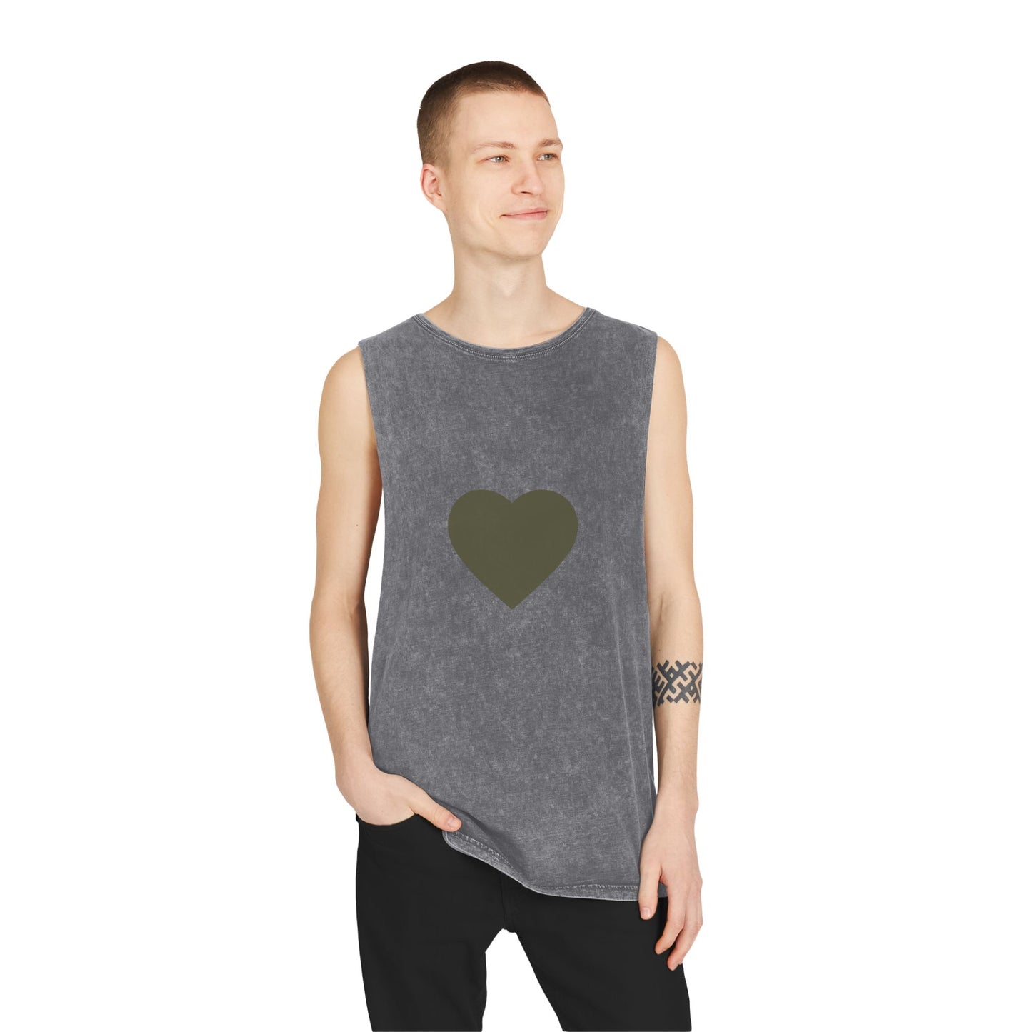 Heartfelt Unisex Stonewash Tank Top, Casual Summer Wear, Gift for Him/Her, Outdoor Activity, Heart Design