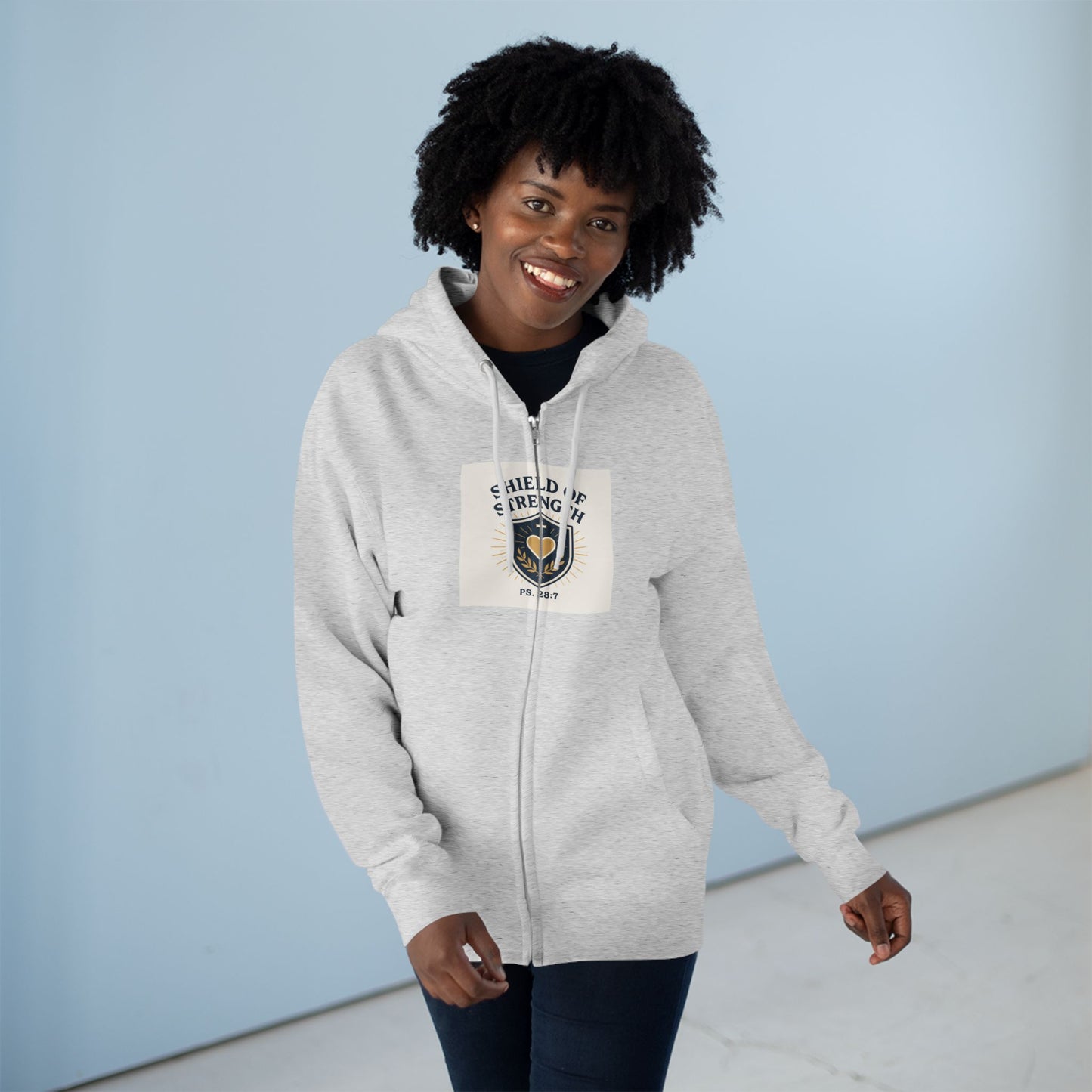 Shield of Strength Unisex Zip Hoodie | Comfortable Layering, Casual Wear, Great Gift for Fitness Lovers, Motivational Gift, Everyday Fashion