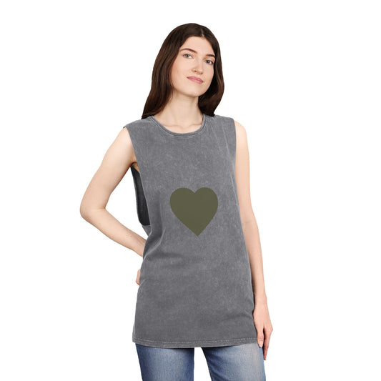 Heartfelt Unisex Stonewash Tank Top, Casual Summer Wear, Gift for Him/Her, Outdoor Activity, Heart Design