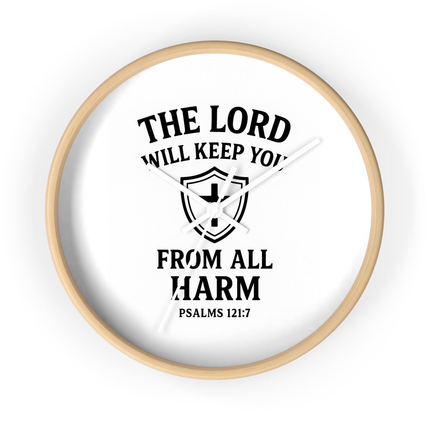 Inspirational Wall Clock with Shield Design, Home Decor, Faith Gift, Psalm 121:7, Religious Wall Art, Christian Gift