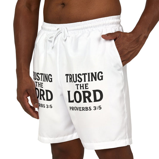 Faith-Inspired Unisex Swim Shorts | ‘Trusting the Lord’ Proverbs 3:5, Summer Poolwear, Christian Apparel, Beach Shorts, Vacation Essentials