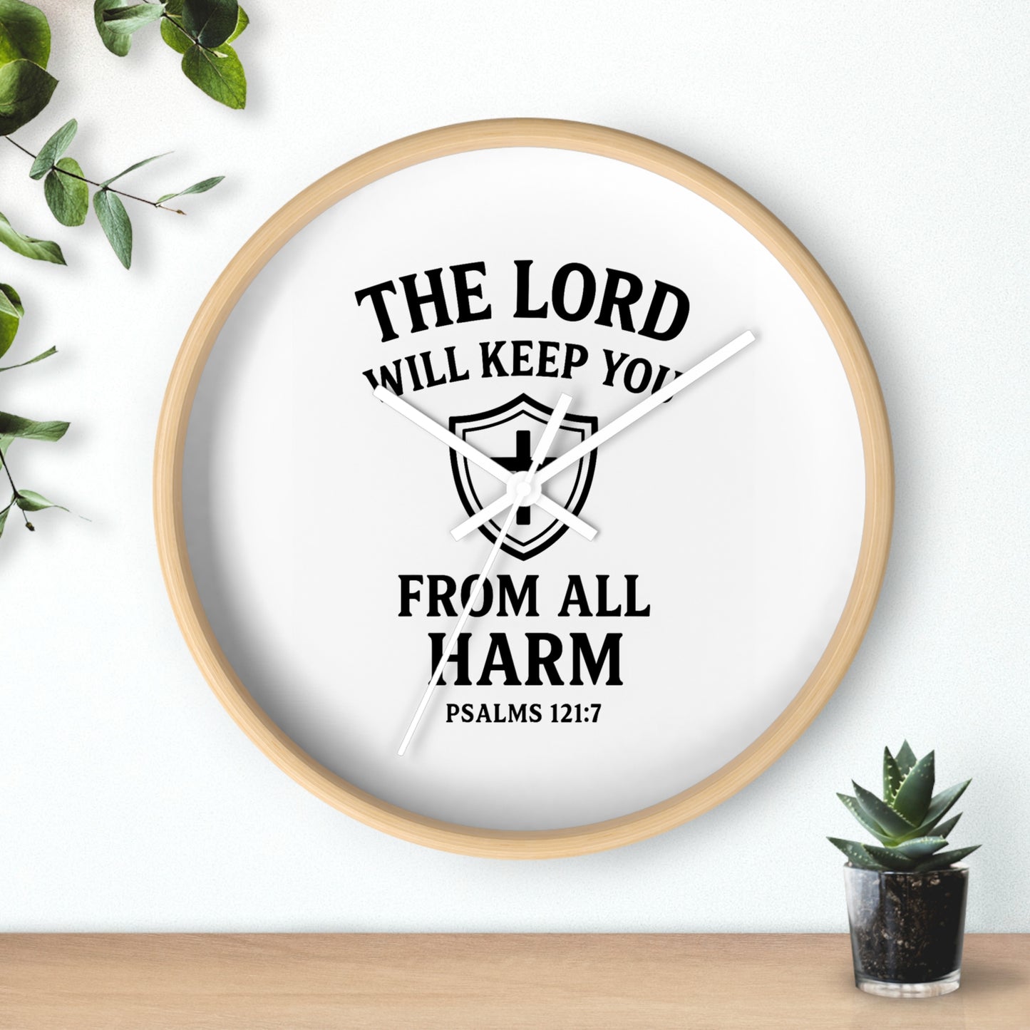Inspirational Wall Clock with Shield Design, Home Decor, Faith Gift, Psalm 121:7, Religious Wall Art, Christian Gift