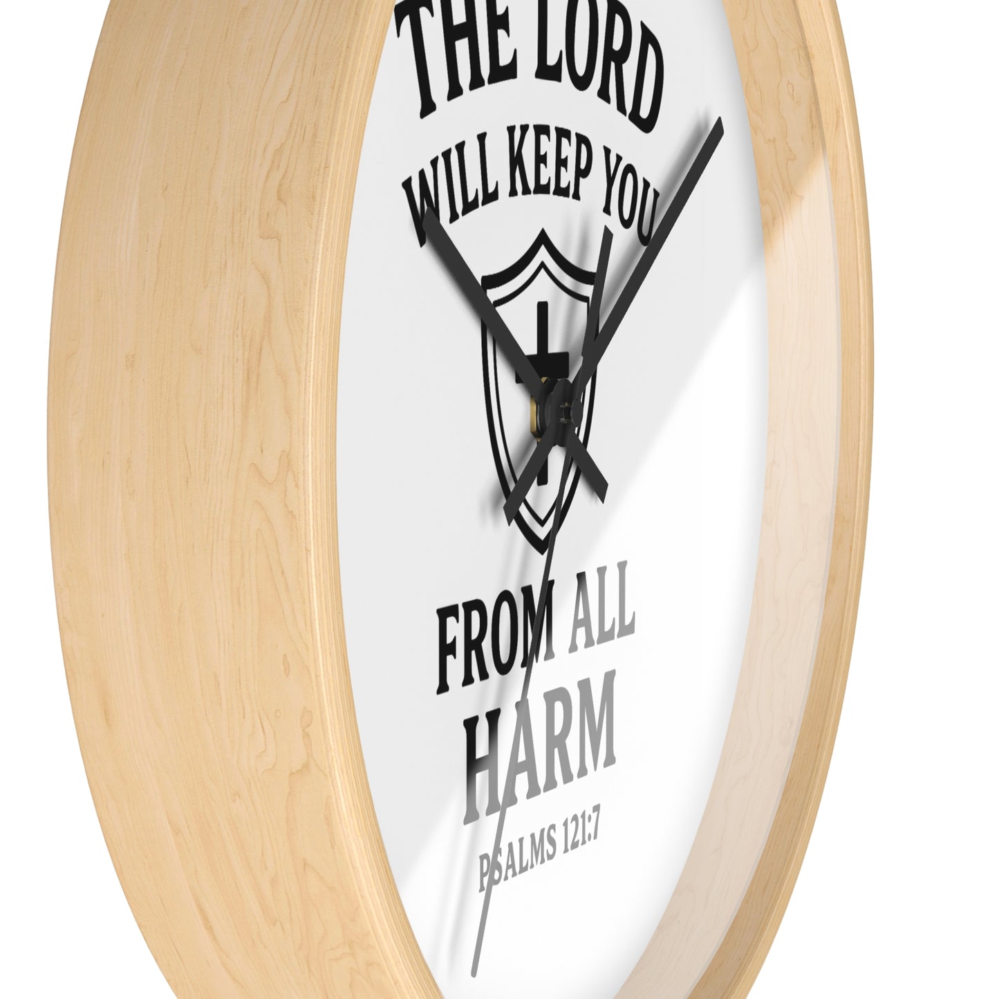 Inspirational Wall Clock with Shield Design, Home Decor, Faith Gift, Psalm 121:7, Religious Wall Art, Christian Gift