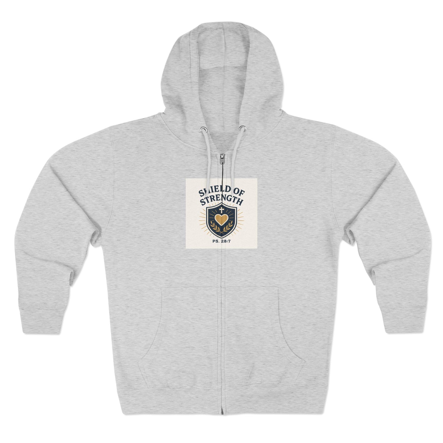 Unisex Zip Hoodie with 'Shield of Strength' Design | Casual Wear, Fitness Apparel, Gift Idea for Him/Her, Cozy Layering, Everyday Style