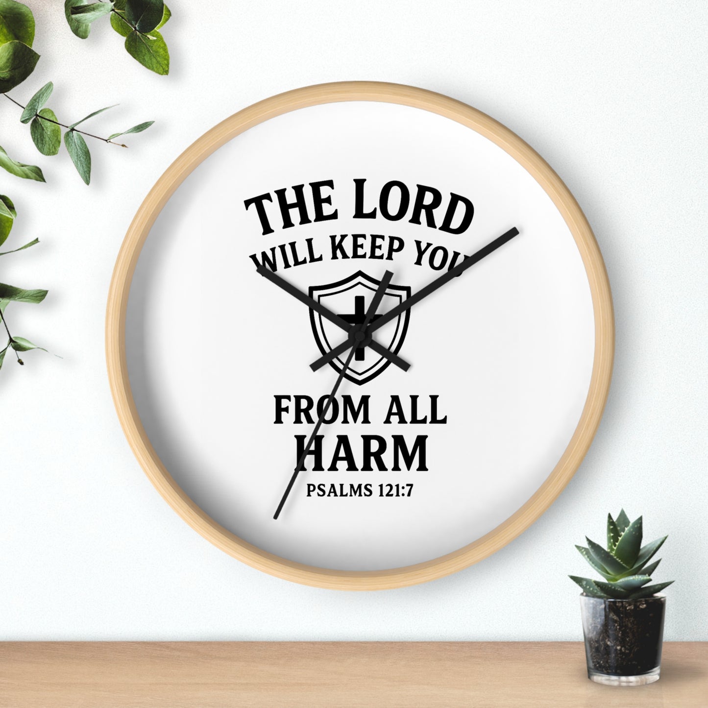 Inspirational Wall Clock with Shield Design, Home Decor, Faith Gift, Psalm 121:7, Religious Wall Art, Christian Gift