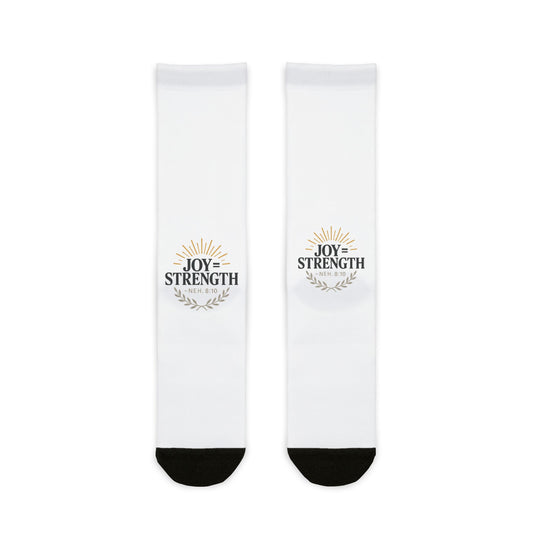 Joy and Strength Inspirational Crew Socks, Motivational Footwear, Gift for Fitness Lovers, Wellness Reminder Socks, Everyday Comfort Socks