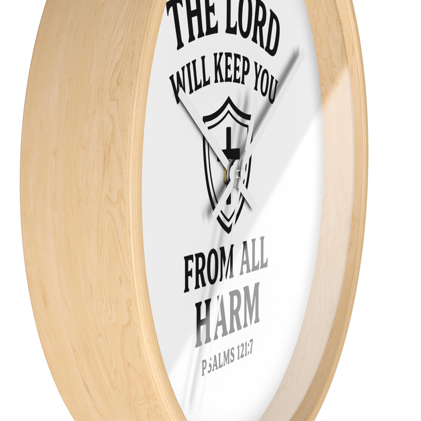 Inspirational Wall Clock with Shield Design, Home Decor, Faith Gift, Psalm 121:7, Religious Wall Art, Christian Gift
