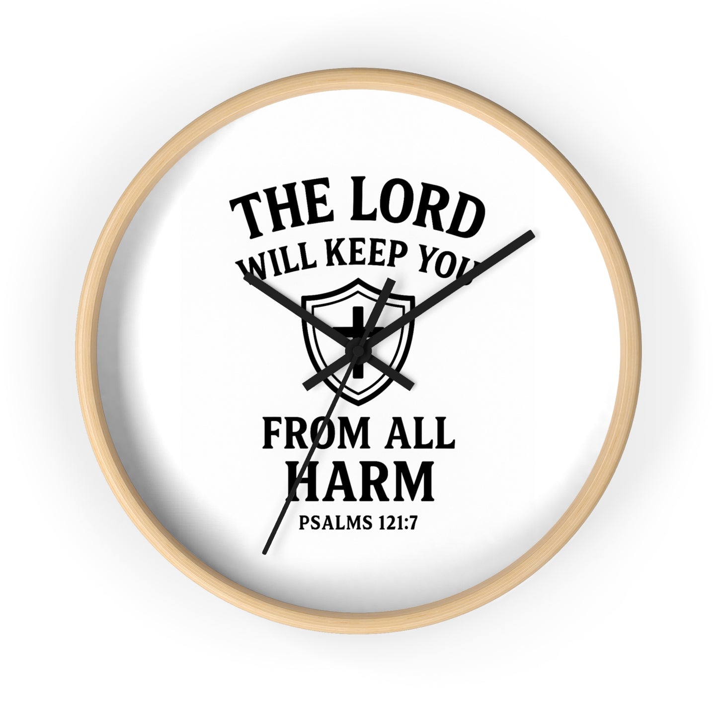 Inspirational Wall Clock with Shield Design, Home Decor, Faith Gift, Psalm 121:7, Religious Wall Art, Christian Gift