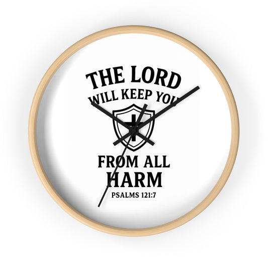 Inspirational Wall Clock with Shield Design, Home Decor, Faith Gift, Psalm 121:7, Religious Wall Art, Christian Gift
