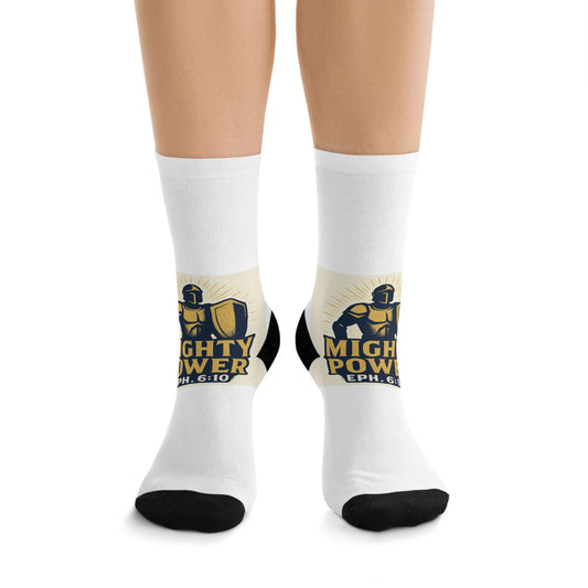 Inspirational Recycled Poly Socks - Mighty Power Design, Eco-Friendly Gift, Athletic Wear, Motivational Socks, Unique Accessories